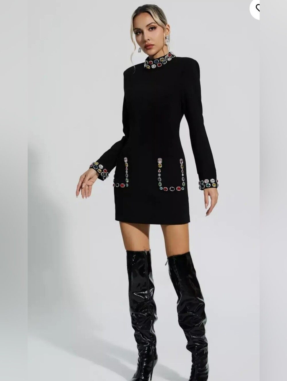 Catchall  Black Diamond Embellishment Mini Dress Size 2XL